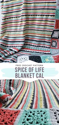 a crocheted blanket with the text, free crochet pattern spice of life blanket