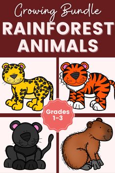 the animals and their names are shown in this coloring book