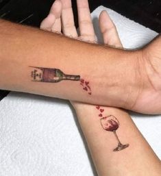 Wine Tattoo, Basic Tattoos, Cute Couple Tattoos, Small Couple Tattoos, Couple Tattoos Unique, Couples Tattoo Designs, Matching Couple Tattoos, Matching Tattoo, Tattoos For Daughters