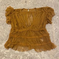 New Without Tags. Shirt Is Darker/Less Yellow In Person. Very Pretty Blouse And Fits True To Size. Satin Tie Front Top, Free People Short, Big Sleeves, Babydoll Shirt, Free People Blouse, Oversized Tunic, Pretty Blouses, Peasant Style, Color Block Top