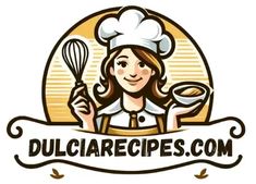 a woman holding a spoon and whisk in front of a sign that says dulcarecipes com