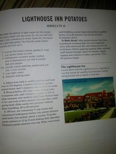 an article about lighthouse inn potatoes is shown in this photo and it's accompanying information