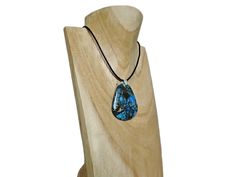 A unique, large 47mm x 40mm pendant & leather #necklace #handmade with a stunning #aquamarine blue & black Impression #Jasper wide pear drop shaped pendant. #handmadehour #uniquegift @eshopsUK #shopsmall @Craft_Hour #giftforher Pendant Bails, Black Pendant, Unique Necklace, Aquamarine Blue, Blue Necklace, Leather Silver, Leather Necklace