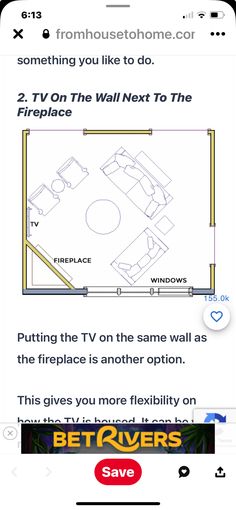 a phone screen showing the instructions for how to install a tv in a living room