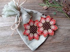 Large Huichol flowers earrings Boho beaded women earrings | Etsy Handmade Flower Drop Earrings As Gift, Bohemian Summer Jewelry In Flower Shape, Summer Beaded Flower-shaped Jewelry, Red Bohemian Flower Earrings, Bohemian Red Flower Earrings, Bohemian Flower Shaped Jewelry As A Gift, Summer Flower Shaped Jewelry Gift, Summer Flower-shaped Beaded Jewelry, Summer Gift Jewelry With Flower Decoration