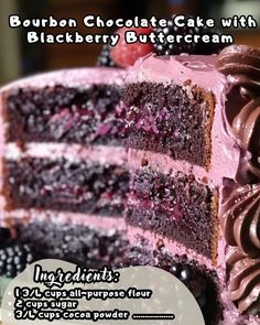 a chocolate cake with blackberry buttercream frosting