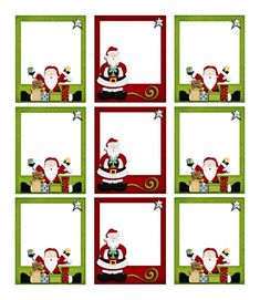 four christmas cards with santa claus and presents