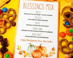 a thanksgiving menu with pretzels and candy