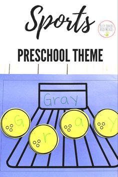 an image of sports preschool theme with the words gray and green on it in black text