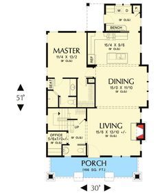 the floor plan for this house shows the living area and dining room, as well as the