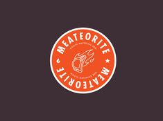 the logo for meateatorite, which is located in an orange circle on a black background