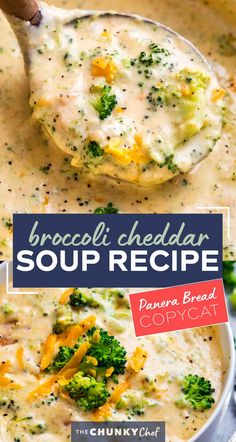 broccoli cheddar soup recipe in a bowl with a spoon