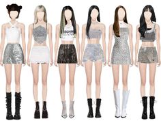 Ive After Like Outfit, Black Hair Silver Streak, Plain Black Tank Top, Glitters Skirt, Simple Casual Outfits, Blonde Hair With Bangs, Silver Skirt