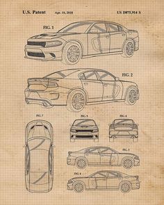 the blueprint drawing shows different types of cars