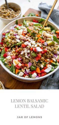 Lemon balsamic lentil salad in a white bowl. Lemon Lentil, Gluten Free Dairy Free Breakfast, Chopped Veggies, Aphrodisiac Foods, Creamy Feta, Easy Vegetarian Dinner, Dairy Free Breakfasts, Best Vegetarian Recipes