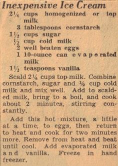 an old recipe for ice cream