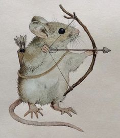 a drawing of a mouse holding a bow and arrow