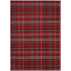 a red plaid rug with black and white checks on it's sides, in front of a white background