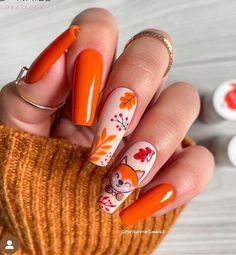 Fox Nails, Cute Nails For Fall, Seasonal Nails, Thanksgiving Nails, Fall Nail Colors, Halloween Nail Art, Autumn Nails