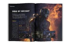 an open book with images of people in the background and text that reads dead by daylight