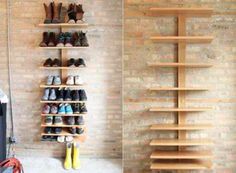 there are two shelves that have shoes on them