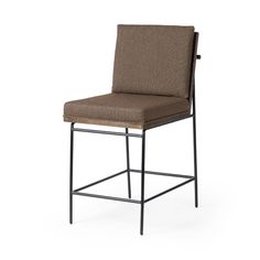 an upholstered bar stool with a seat cushion on the back and armrests