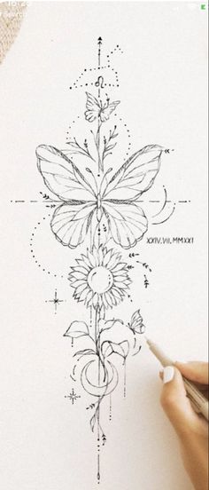 a drawing of a flower with a butterfly on it