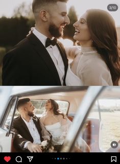 two different pictures with one man and the other woman looking into each other's eyes