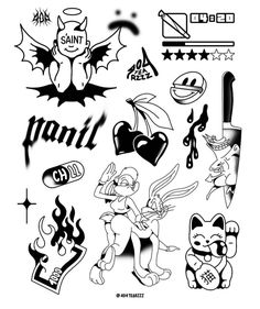 various tattoos and stickers on a white background