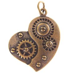 Leave your friends wondering where you have gathered such a treasure trove of accessories by creating pieces of jewelry that show of your personality! Steampunk Heart Pendant features a small heart covered in gears and screws.  Your collection has no room for dull pendants, so choose only the best. Add it to a chain to make a unique necklace to complement your perfect outfit!     Details:   Length: 1"  Width: 1"  Jump Ring Diameter: 3/16"  Metal Color: Brass Ox      Card contains 1 pendant. Steampunk Heart Drawing, Punk Heart Necklace As A Gift, Punk Style Heart Pendant Jewelry With Heart Charm, Punk Style Metal Heart Necklace Gift, Punk Style Metal Heart Necklace For Gift, Punk Style Heart Charm Necklace As Gift, Metal Heart Pendant Necklace With Charms, Punk Heart Pendant Necklace As Gift, Punk Heart Pendant Necklace For Gift