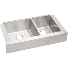 stainless steel double bowl kitchen sink with two holes in the front and one hole in the back