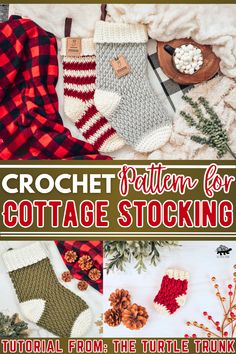 The Crochet Country Cottage Stocking tutorial by Ali is a step-by-step guide to creating a lovely two-tone Christmas stocking. It's a beginner-friendly pattern with adjustable sizes just by changing yarn weight and hook size. Ali encourages creativity with colors and offers tips for adding hanging loops. Perfect for decorating or gifting, the stockings can be customized to your liking. Crochet Christmas Stocking With Name, Free Crochet Christmas Stocking, Crochet Country, Christmas Stocking Pattern Free, Snowflake Tree Skirt, Stocking Pattern Free, Christmas Stocking Patterns, Traditional Christmas Stockings, Stocking Tutorial