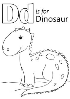 the letter d is for dinosaur coloring page with an image of a dinosaur in black and white