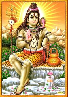 the hindu god sitting on top of a rock with his hands in his mouth and holding a