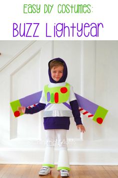 a little boy in a buzz lightyear costume with the words easy diy costumes