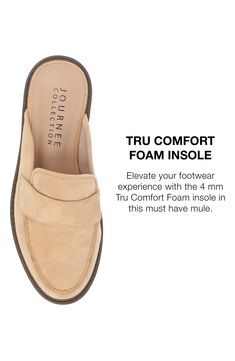 Enjoy the comfort of a soft faux-suede or faux-leather mule fashioned with a foam-cushioned footbed and white lugged sole. 1 1/4" heel; 1/2" platform Tru Comfort Foam footbed Synthetic upper, lining and sole Imported White Mules, Platform Mules, Leather Mules, Journee Collection, Lug Sole, Mule, Faux Suede, Nordstrom Rack, Faux Leather