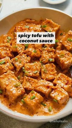 spicy tofu with coconut sauce in a bowl