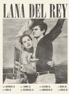 an advertisement for the movie lana del rey, with two people standing next to each other