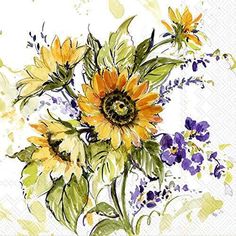 watercolor painting of sunflowers and pansies