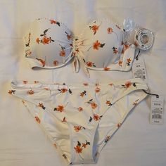 Cute Floral Bikini Strapless Convertible Nwt Structured Cups 34b Top/M Bottoms. Convertible Straps Included. Black Tankini Top, Tropical Bikinis, Underwire Tankini, Black Tankini, Green Swimsuit, Tankini Swim Tops, Swim Tankini, Cheeky Bikinis, Orange White