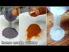 three pictures showing how to make homemade glitter