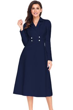 Specifications Item NO BDF61803-5 Product Weight 0.6200kg Tag BestDealFriday Brand BestDealFriday Category Dresses Midi Dresses Creation time 2017-11-14 Pattern solid Occasion winter, spring & autumn Style sexy Color dark blue Characters long sleeve Item Type dresses Package each piece in one pp bag Brand none Package Contents 1 x dress Decoration zip, button Size Type regular Dress Length mid-calf Sleeve Length full sleeve Neckline notched Material 95%polyester+5%spandex Detail Our new vintage Body Lingerie, Robes Vintage, Nature Dress, Full Circle Skirts, Vestidos Vintage, Office Dresses, Vintage Button, Couture Dresses, Collar Dress