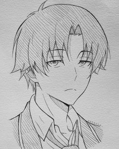 a drawing of a boy with short hair wearing a shirt and tie, looking to the side