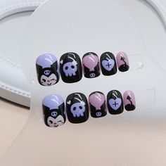 Sanrio Kuromi Nail Patches Cute Cartoon Girl&Child Removable Nail Sticker Short Style Nail Ornaments Art Mignon, Nail Type, Nail Plate, Nail Forms, Nail Patterns, Nail Sticker, Nail Length