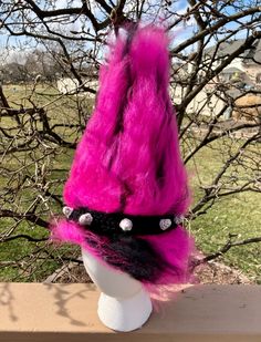 "Custom made Punk Rock Poppy troll hair for child and adult sizes. This is a poppy pink and black wig with a crocheted spike headband that is separate and attached with a button. Child fits up to a 20\" circumference and is 13\" tall. Adult fits up to a 23\" circumference and is 14\" tall. (if you need it larger, just let me know) These hats are better than a store bought wig because they are soft, stretchy, and fit like a winter hat so they won't fall off. Be sure to check out my other listings Spike Headband, Buy Wigs, Halloween Hat, Halloween Hats, Black Wig, Costume Hats, Winter Hat, Dance Costumes, Photo Prop