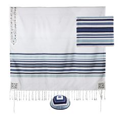 PRICES MAY VARY. sizes - 52cm / 21" , 145cm/ 57" EMBRACE THE JEWISH TRADITIONS - Worn during morning prayers, Shabbat (Sabbath), Yom Kippur or other special occasions, the tallit Gadol prayer shawl has a special significance in jewish culture and history, dating back to ancient times. HAND WOVEN FROM PREMIUM FABRICS - This prayer tallit is made from superior quality polyester ,Cotton and Silk. guaranteed to withstand the test of time in best conditions. The tallit provides an authentic Israeli a Yom Kippur, Jewish Culture, Prayer Shawl, Jewish Gifts, Morning Prayers, Bar Mitzvah, Embroidered Silk, Stripes Design, Blue Stripes