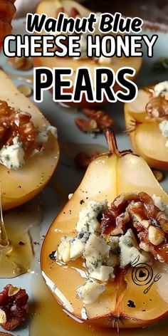 there are pears with cheese and nuts on them