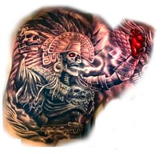 a man with a tattoo on his arm holding a heart