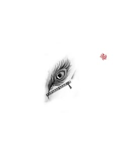 an eyeball with a feather on it next to a pen