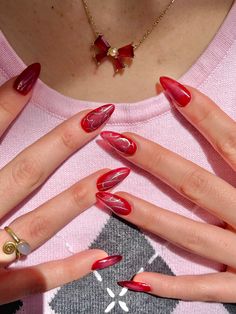 dark red jelly nails with chrome accents #valentinesdaynails #jellynails #darkrednails Dark Red Jelly Nails, Red Jelly Nails, Nails With Chrome, Dark Red Nails, Red Jelly, Jelly Nails, Pomegranate Seeds, Valentine's Day Nails, Pomegranate